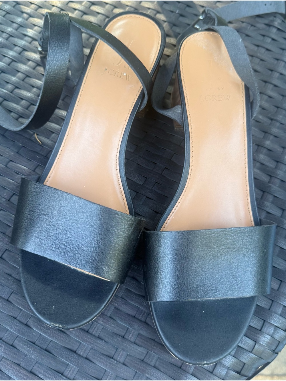 J. Crew Black Leather Strappy Open-Toe Sandals